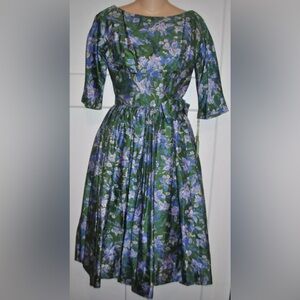 PHYLLIS DE TRANO FOR GEORGETTE 50s 60s Floral Empire Flare Cocktail Vintage Wife